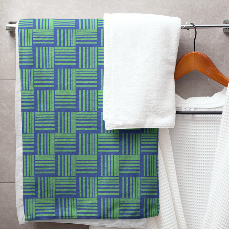 Serviette de bain à rayures Baskettressée classique, Vert jungle / bleu foncé
