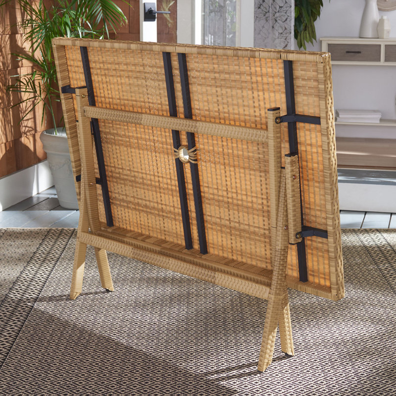 Ched Rectangular Folding Outdoor Dining Table With Umbrella Hole , 55'' in. W 31.25'' in. D, Natural