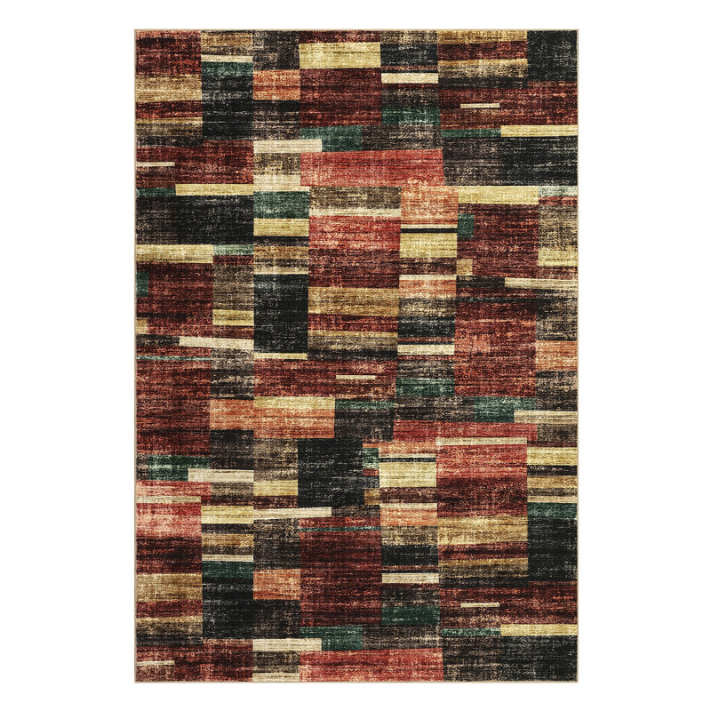 Geometric Washable Area Rugs for Office Home, Red, Runner 2' x 8'