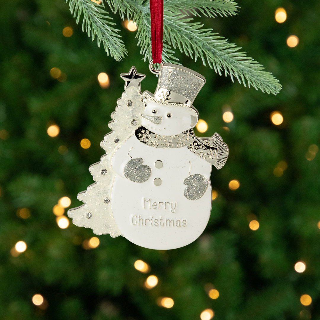 3.5" White and Silver-Plated Snowman Merry Christmas Ornament with European Crystals Northlight Seasonal