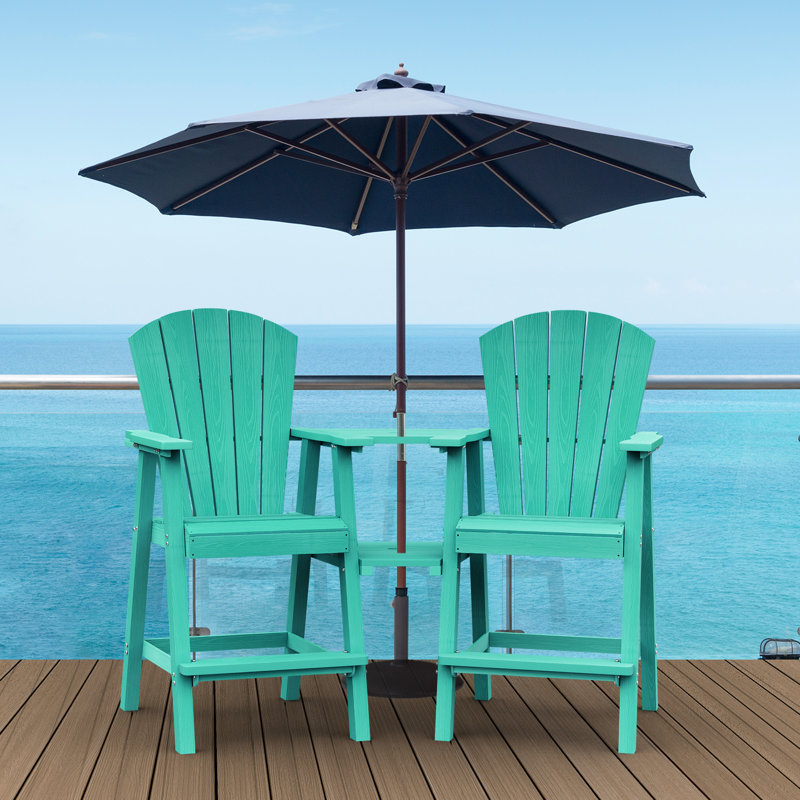 2-Person 26'' Outdoor Tall Adirondack Chairs With Table, Lake Blue