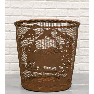 Rustic Deer Moose By Pine Forest Mountains Metal Wire Waste Basket Trash Bin
