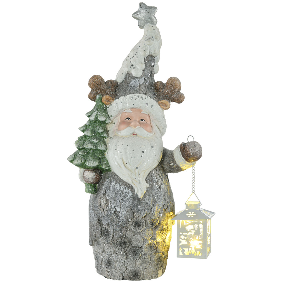 Weihnachtsdeko Figur, Weihnachtsmann Mit Weihnachtsbaum Und Laterne, 55 Cm Weihnachtsfigur Mit LED-Licht, Dekofigur Zu W...