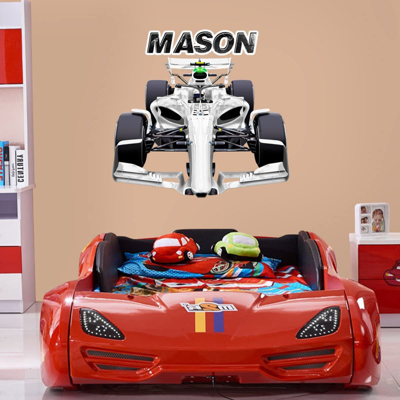 Adhésif décoratif voiture de course, Blanc, H 18 po x l 19 po