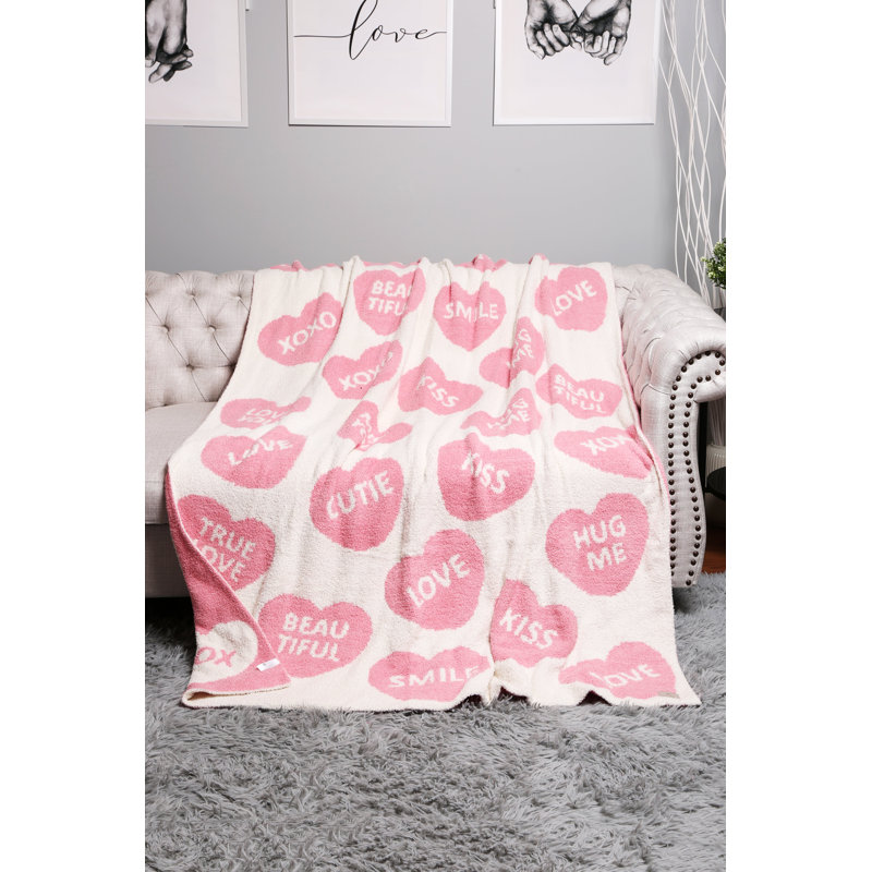 Jeté de luxe à motif de cœurs bonbon - Rose