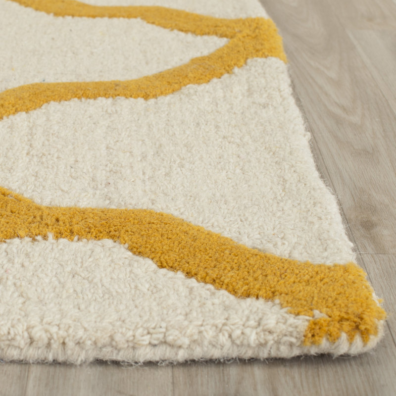 Cannen Hand Tufted Wool Geometric Rug, Square 8', Ivory/Gold