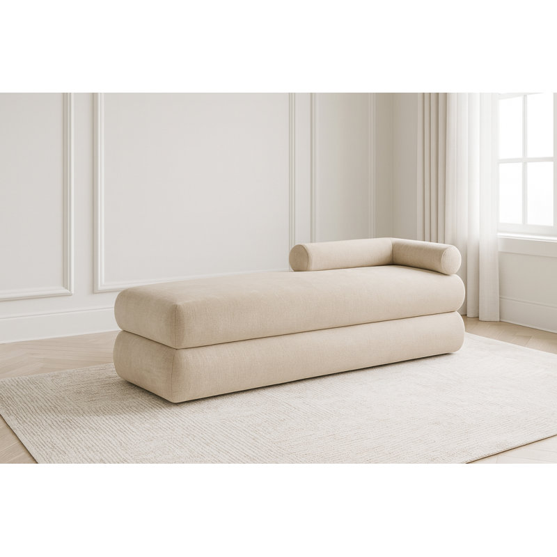 Banc rembourré en chenille Kennedy, Tissu chenille beige