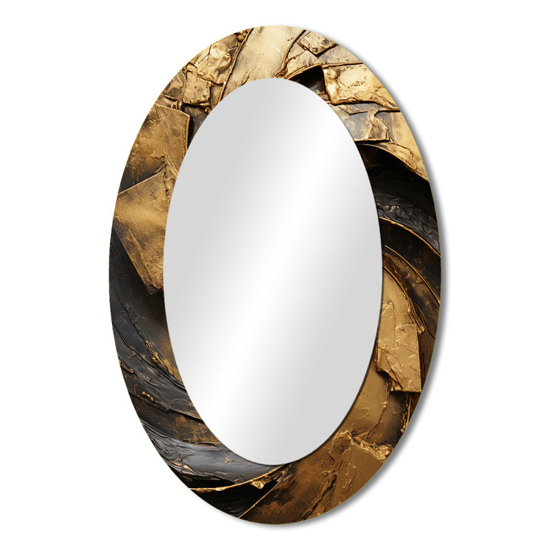 Miroir mural ovale en métal doré noir et intemporel Turn IV, 36 po x 24 po