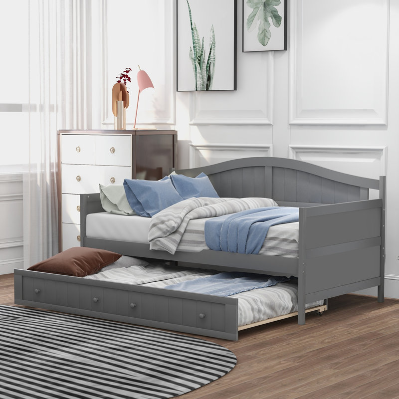 Lit simple en bois avec lit gigogne Marjorie, Gris