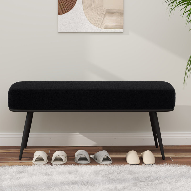 43.3"W Modern Upholstered Bench with Metal Frame and Teddy Fabric, Black