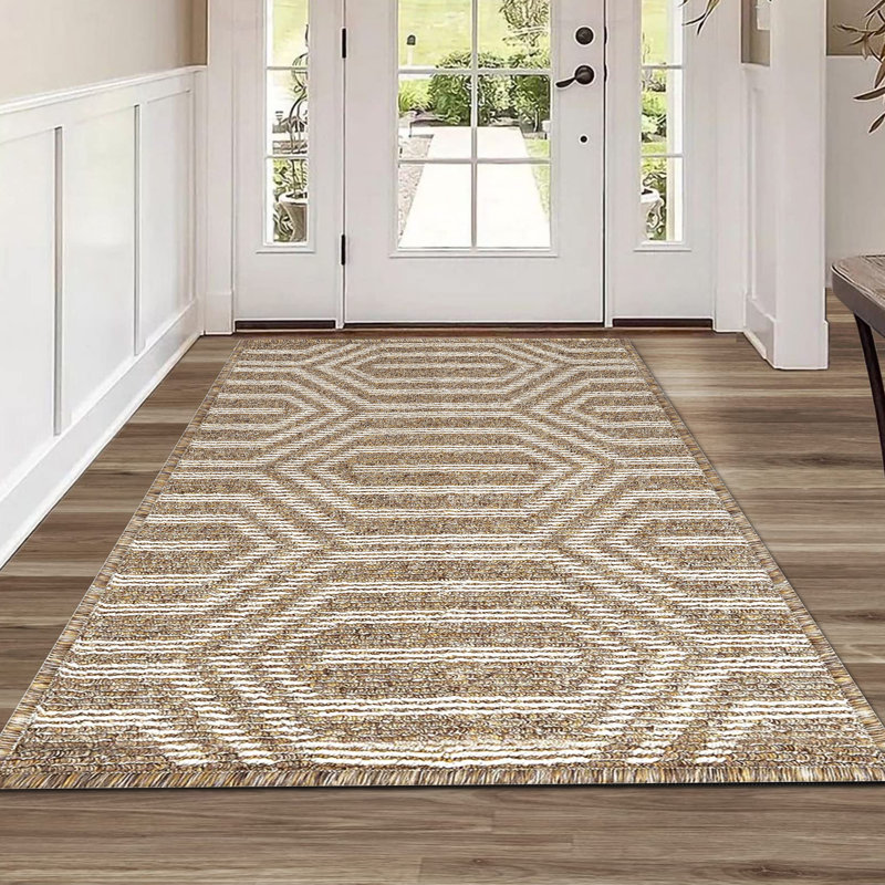 Non-Slip Geometric Indoor / Outdoor Doormat, 24" W x 35" L, Brown