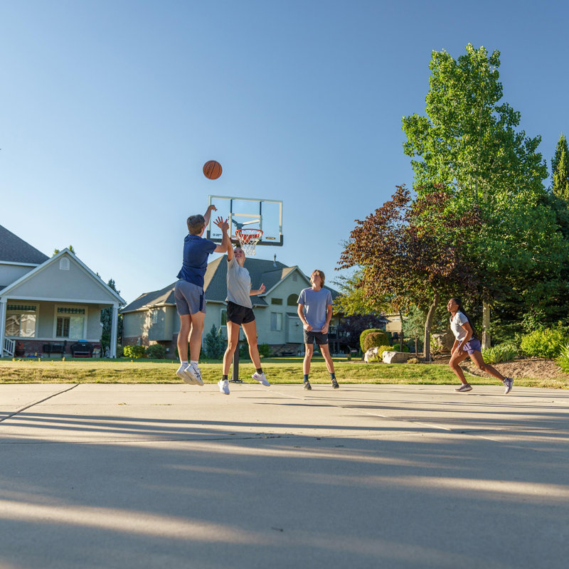 Lifetime Height Adjustable Bolt Down Basketball Hoop (54" Tempered Glass Backboard), 148" x 54" x 88"