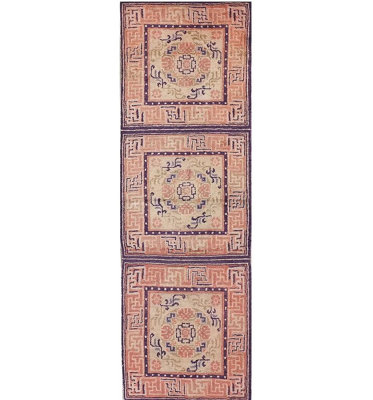 Tapis ivoire beige crème blanc, mauve ivoire beige crème blanc et mauve en laine noué à la main Baotou