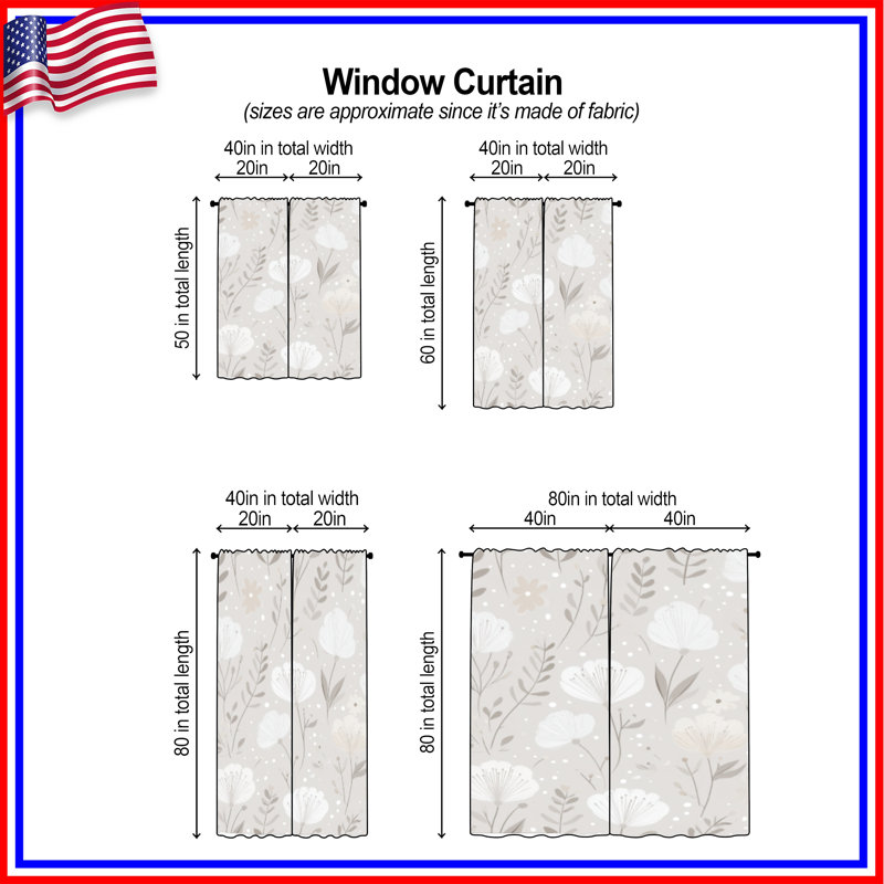 Motif de rideaux de fenêtre à motif floral transparent et obscurcissant - 2 panneaux, 20in x 60in - 2 panels