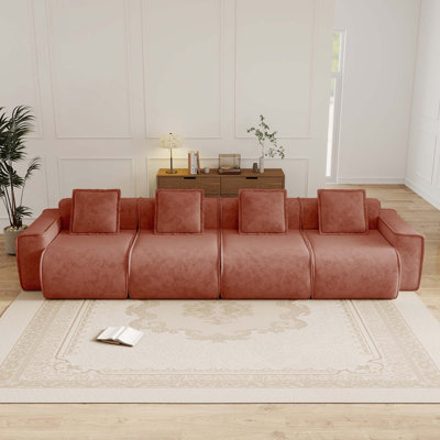 Canapé modulaire en velours 4 places avec coussins décoratifs