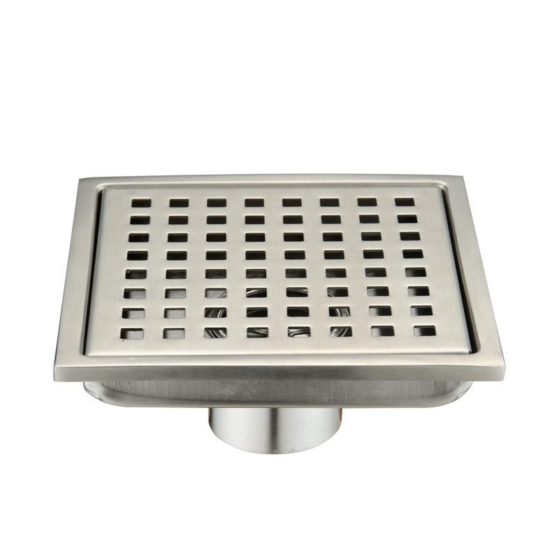 Drain de plancher de douche carré 6 po, Nickel brossé