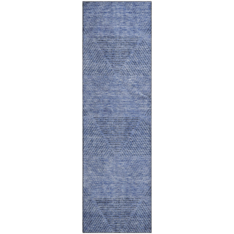 Premium Machine Washable Prisco Blue Rug, Runner 2'3" x 7'6"