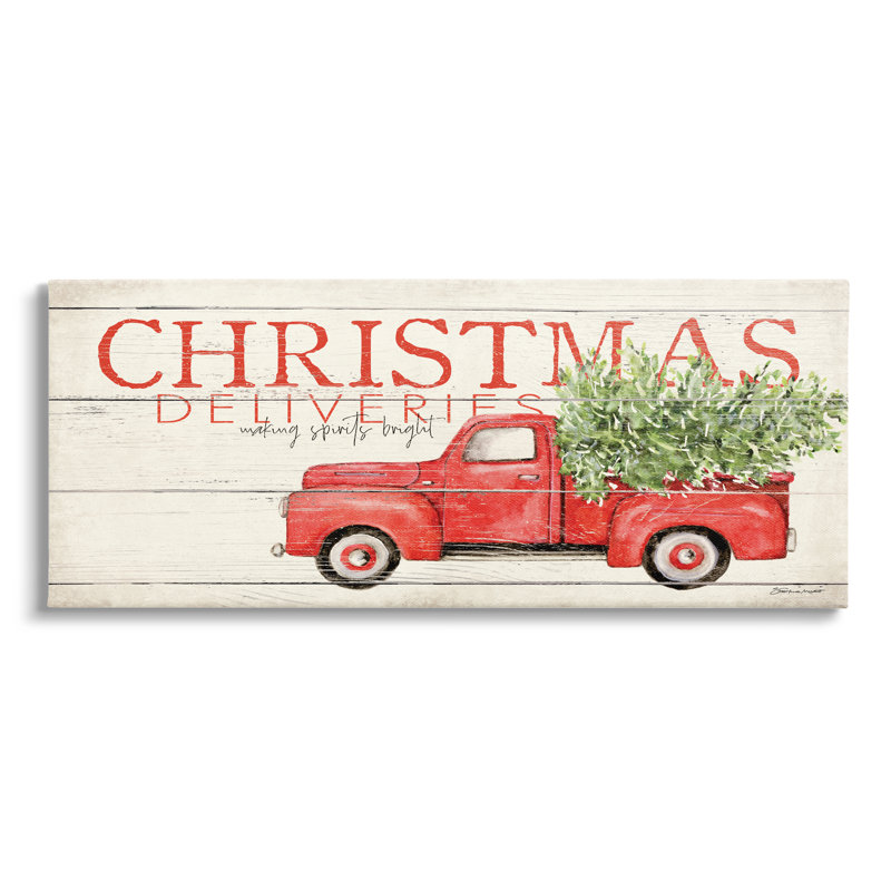 «Christmas Deliveries», camion rouge sur toile, H 17 po x l 40 po x P 1,5 po