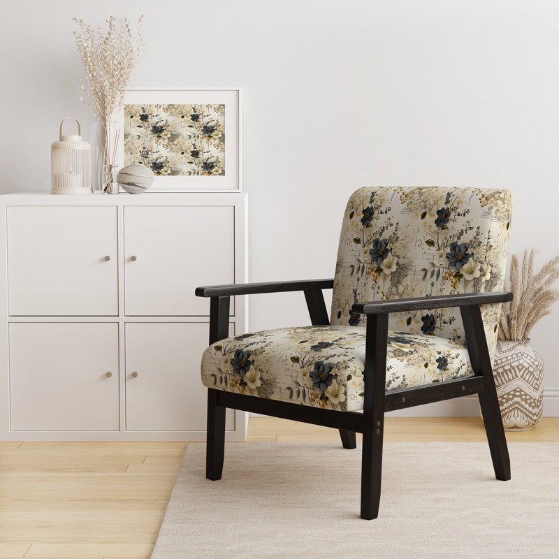 Chaise à accoudoirs rembourrée bohémienne et éclectique Grey and Beige