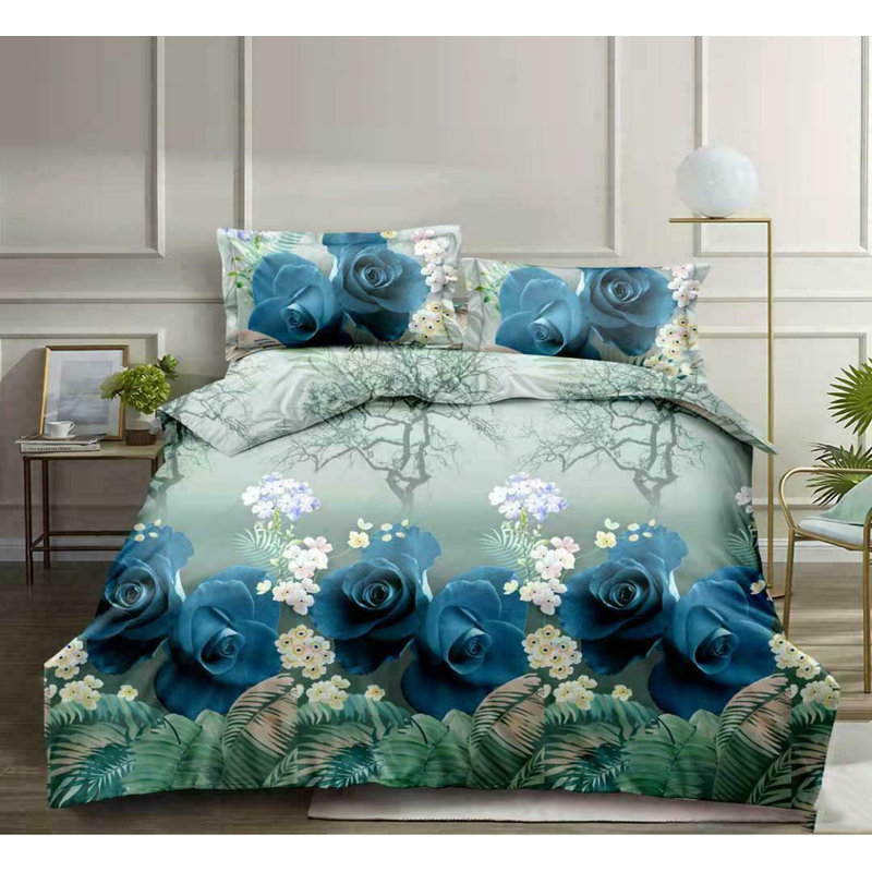 Chewelah 3D Design Complete Bedding Set Floral Fitted Sheet Duvet Cover With Pillow Case., Single - 1 Standard Pillowcase