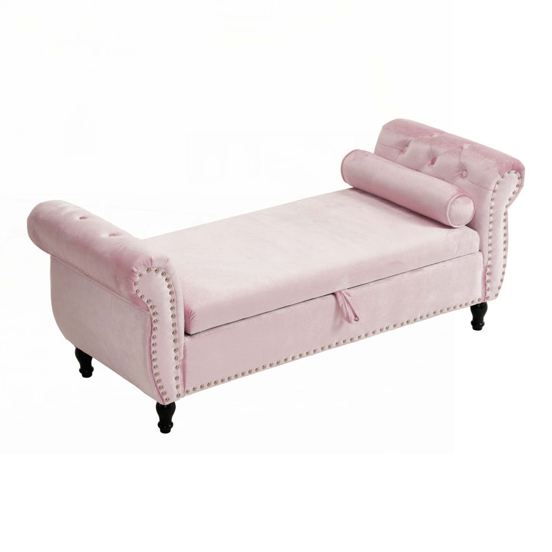 Banc de rangement en velours Bentlee , Rose pastel