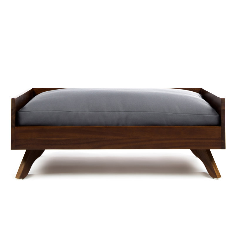 Lit pour chien en bois massif avec design Mid-Century, matériau, couverture d'eau, finition chêne foncé, forme rectangulaire, aspect poli de 10,99 po - matelas de qualité, couleur, largeur 30,2 po