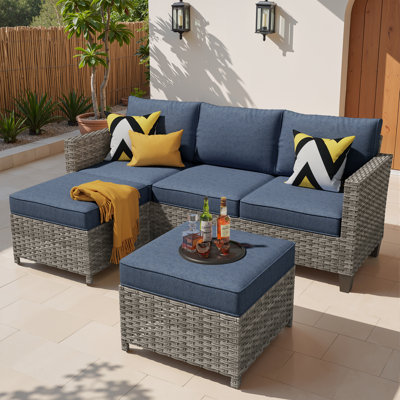 Ensemble de canapé d'extérieur en osier pour 3 personnes avec deux repose-pieds, coussins de 3,54 po d'épaisseur, sièges de conversation pour patio et terrasse