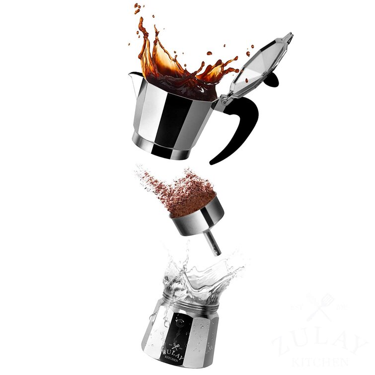 Stovetop Espresso Maker Aluminum Moka Pot Wood Handle Italian