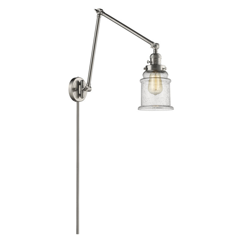 Bras pivotant à 1 lumière à intensité variable Galaviz, Nickel satiné brossé, Grainé, Ampoule incandescente rétro de 60 watts