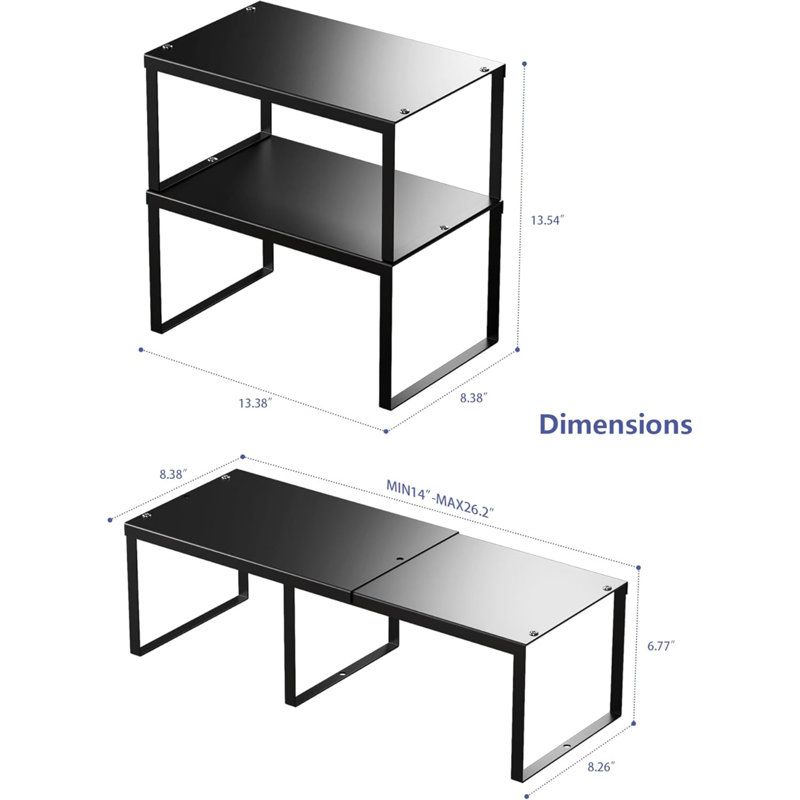 Ensemble de 2 tablettes d'armoire, ensemble de 2 tablettes d'armoire, organisateur de comptoir de cuisine en métal empilable, support de rangement réglable pour garde-manger, noir