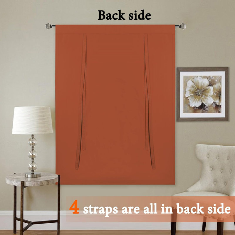 Curtain Thermal Insulated Tie Up Window Shade Light Blocking Curtains for Bathroom, Rod Pocket Single Panel, Orange