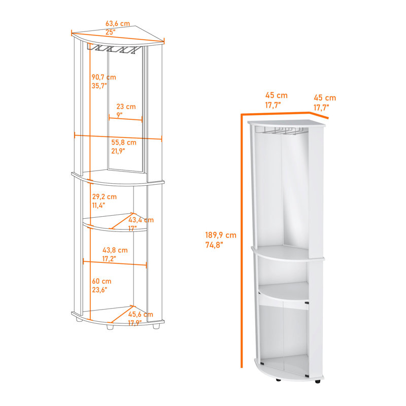 3-Tier Shelf Corner Bar Cabinet With Glass Rack