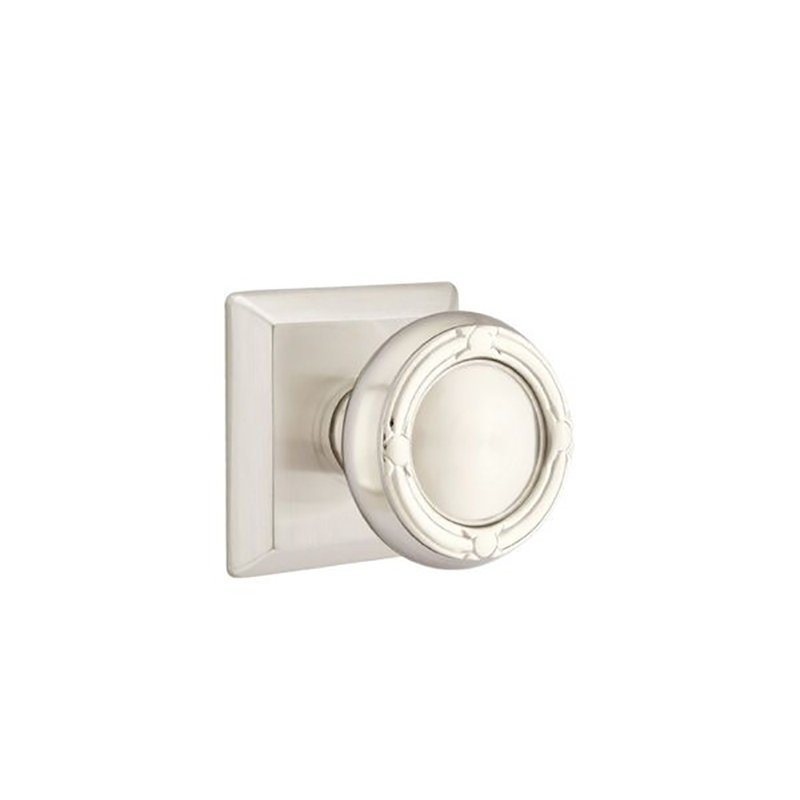 Ensemble de boutons de passage Emtek avec rosette Quincy et ruban et bouton Reed, Nickel satiné