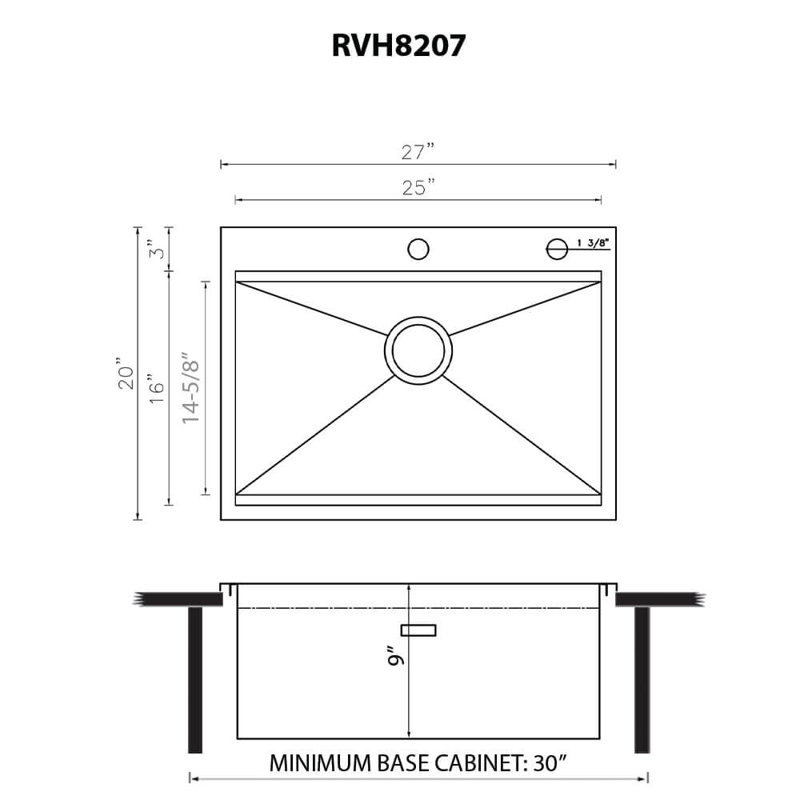Évier de cuisine en acier inoxydable de calibre 16 Ruvati