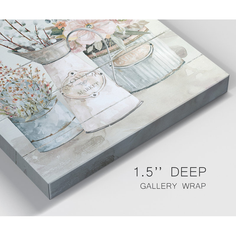 Shiplap Flower Market - 2 pièces, reproduction d'art sur toile tendue, H 10 po x l 20 po x P 1 po