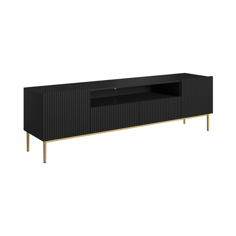 Nicole 75" Matte Black European Modern Media Console with Cabinet