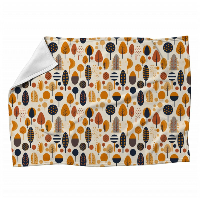 Machine Printed Throw Blanket, Geometric, 80" L x 60" W, Multicolor Green/Dark Yellow/Cream