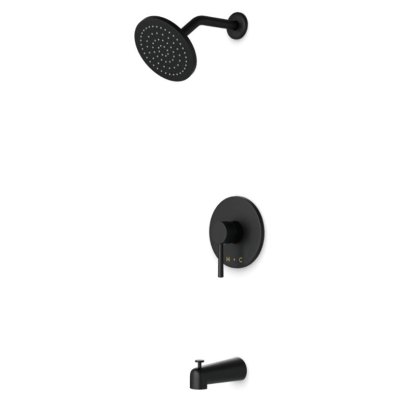 Trova Round Pressure Balance Tub / Shower Trim Kit With Rain Head, Matte Black