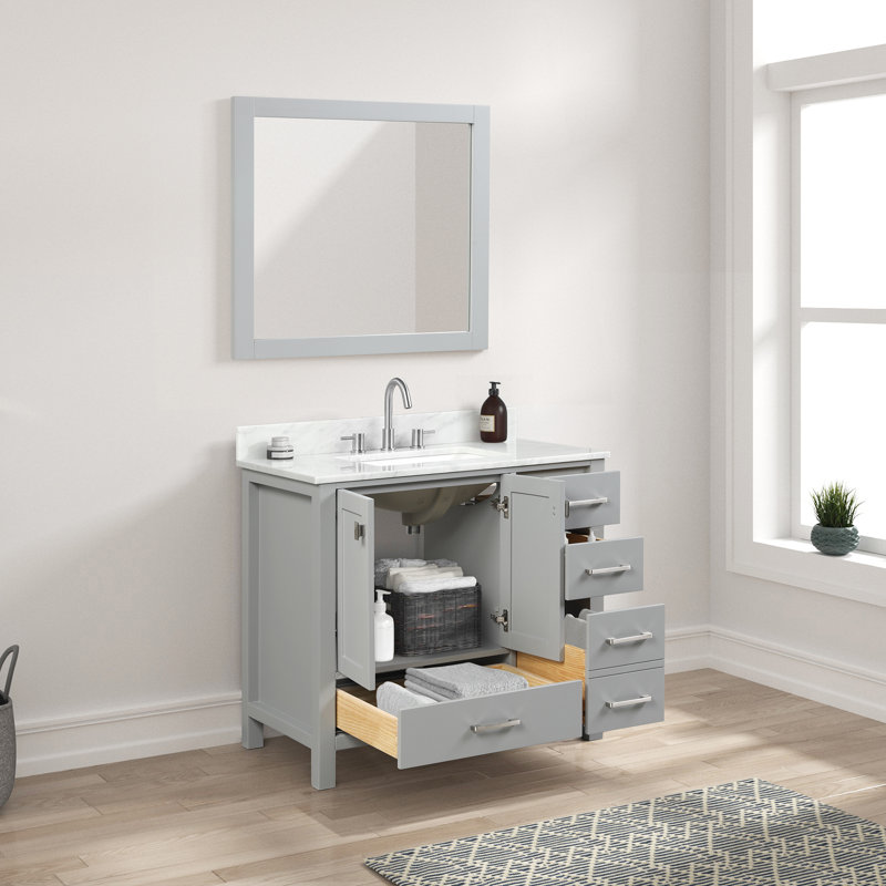 Meuble-lavabo simple Deaundria avec plateau en marbre de Carrare, Gris