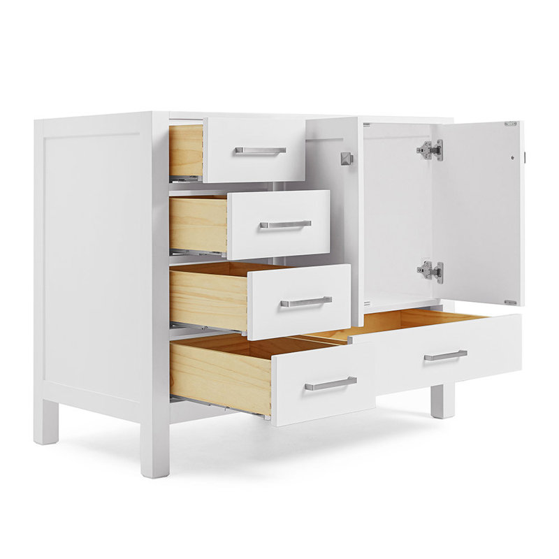Cambridge 42'' W Single Bathroom Vanity Base, Brushed Nickel, White