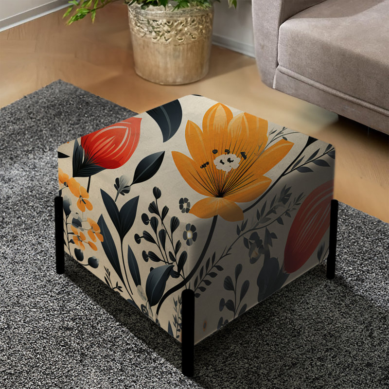 Nostalgia Vintage Yellow Floral Pattern - Floral Square Ottoman
