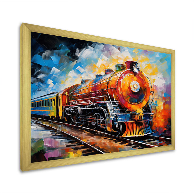 Abstrait train synesthétique symphonie - impression d'art mural transport, H 30 po x l 40 po x P 1,5 po, Encadrement doré