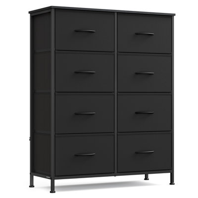 Chest Of Drawers, 8 Fabric Drawers Storage Unit, Steel, MDF, Non-Woven Fabric, For Bedroom, Closet, Hallway, Living Room, Ink Black
