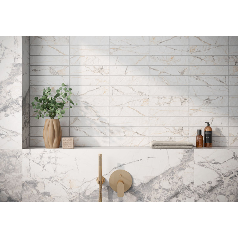Marble Look White 3"x12" Ceramic Subway Tile – Wall Tile, Matte Finish, Rectangular, Indoor Use,  IBIZA