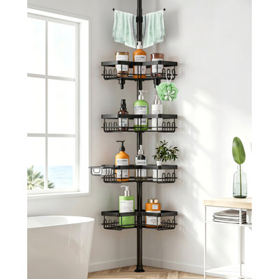 Shower Caddy Tension Pole,Stainless Steel Bathroom Shelves For Shower Bathtub Shampoo Storage,Black