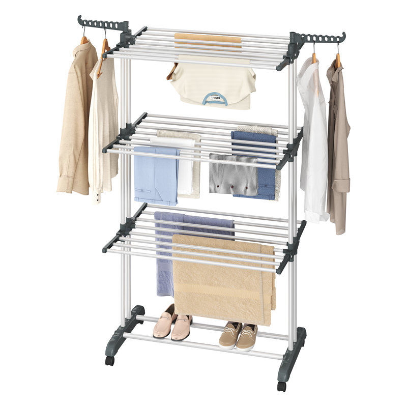 Séchoir à linge pliable à 4 niveaux de 173 cm de hauteur, acier inoxydable, séchoir à linge, séchoir à linge, usage intérieur / extérieur, blanc