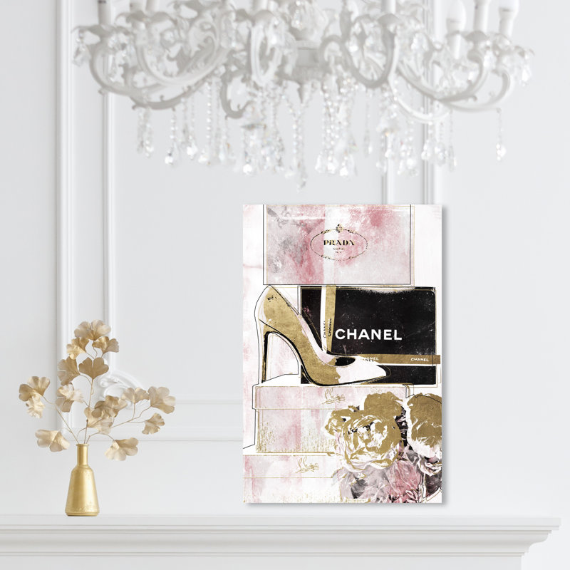 " Luxury Stacked Shoes Rose ", 15" H x 10" W, Wrapped Canvas