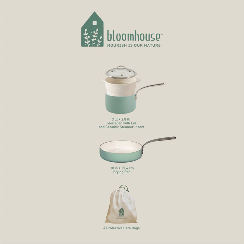 4 - Piece Non-Stick Aluminum Cookware Set, Sage Green