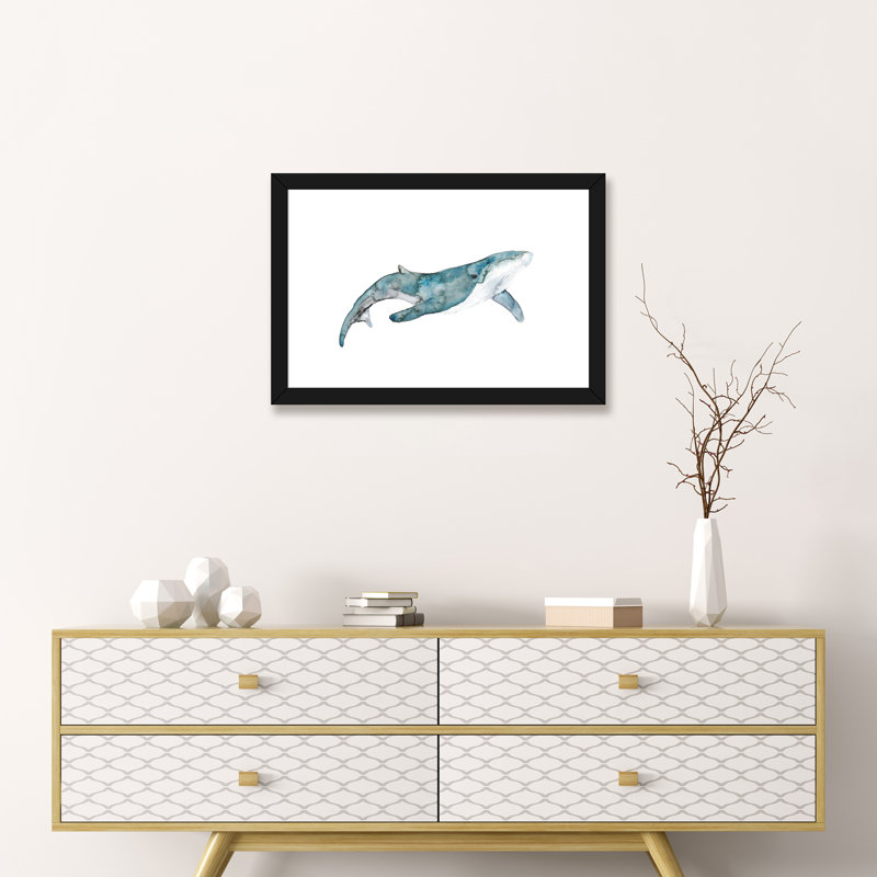 Art de baleine, H 24 po x l 32 po x P 1 po, Papier avec cadre noir