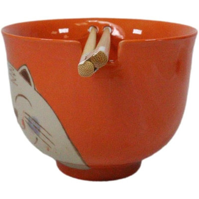 Chubby Kitty Cat Donburi Ramen Soup Bowl With Chopsticks Set